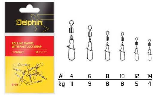 DELPHIN Obrátlík s karabínou-Rolling Swivel with Fastlock Snap B-01 - BN/6