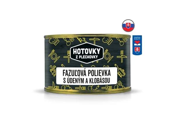 Hotovky z plechovky Fazuľová polievka s údeným a klobásou 400g